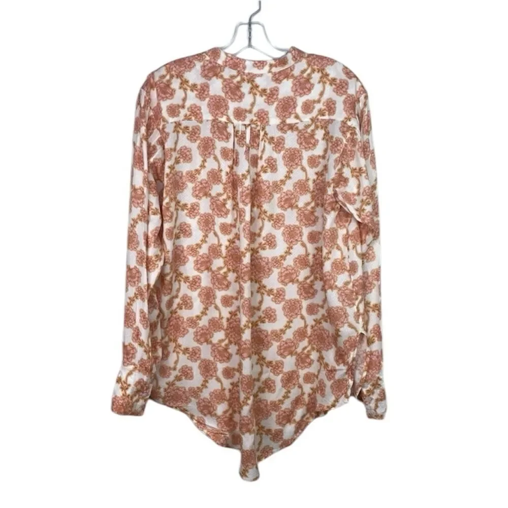 Free People NWT Mia Floral Print Tie Neck Tunic Top in Ivory Combo XS